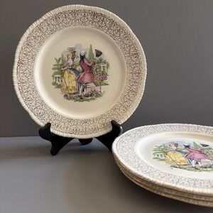 Set Of 4 Vtg 1950 Homer Laughlin 22K Gold 9" Plates Pattern #HLC490 Colonial